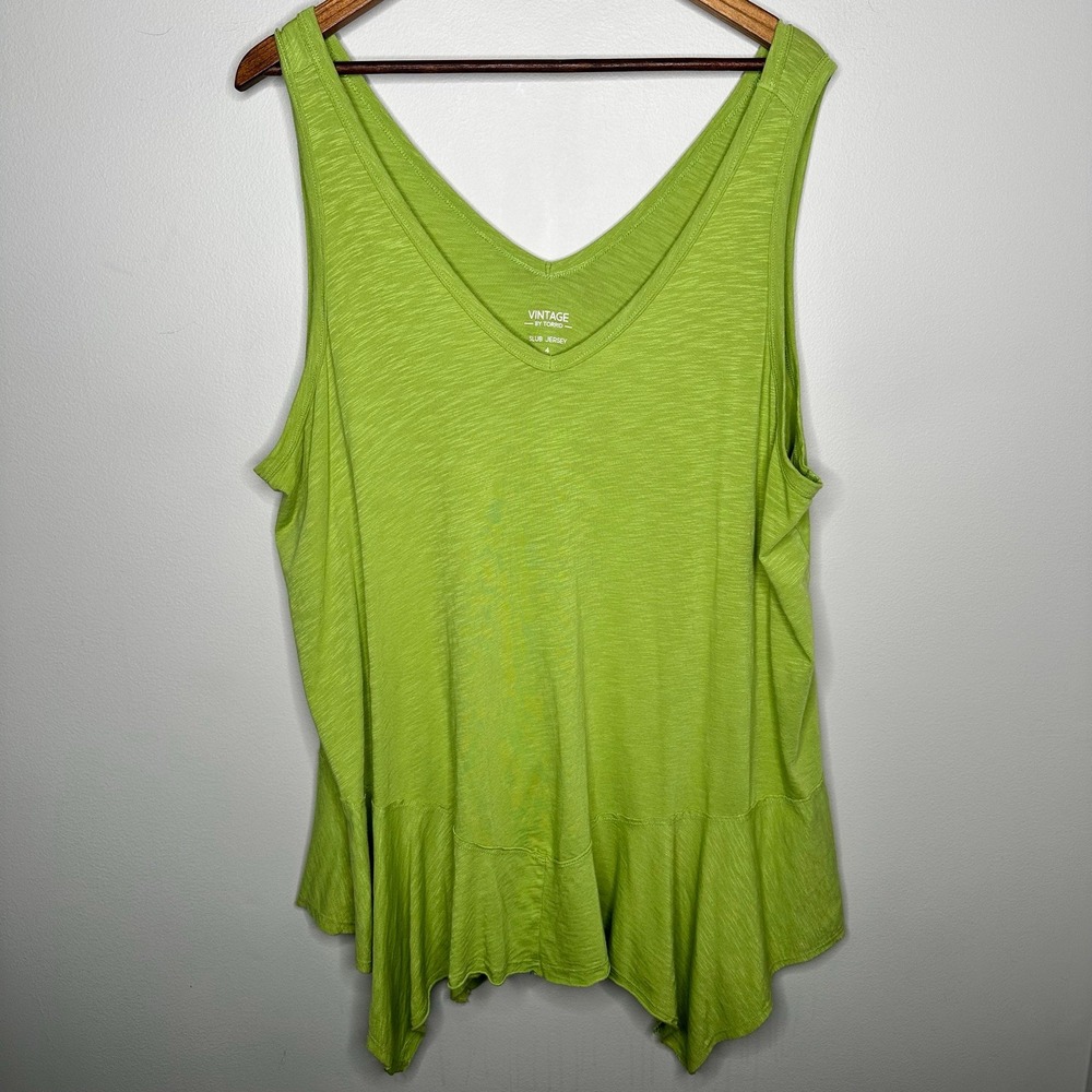 Lot 2 Torrid Lalagen Tank Tops 4X 4XL Green Purple Plus Size VNeck Ruffle Peplum